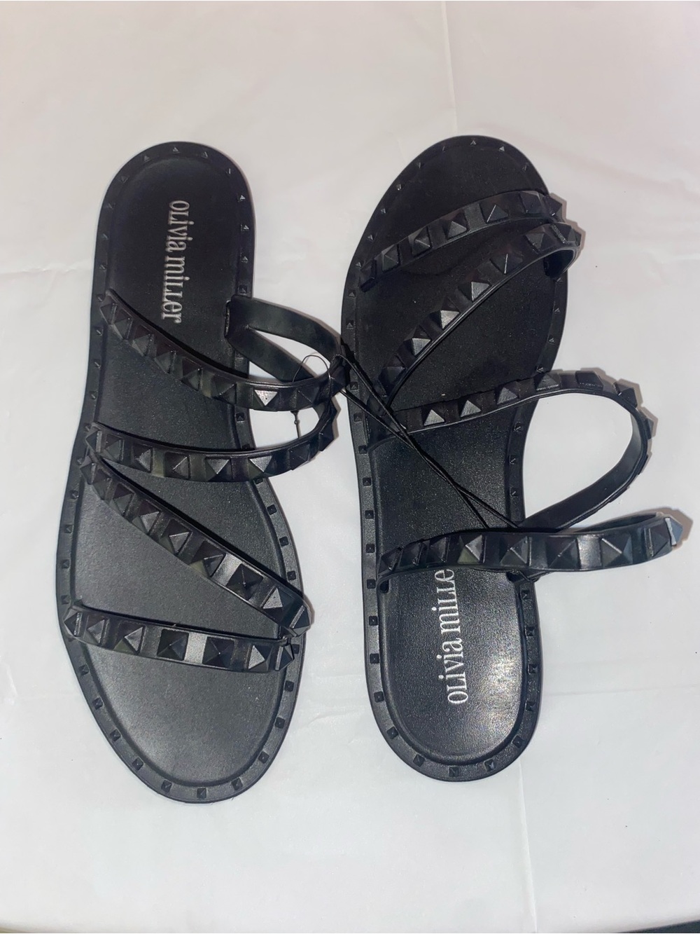 Olivia Miller Black Pyramid-Stud Strappy Sandals